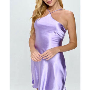 Windsor Purple Satin Mini Dress Halter Backless Stretchy Size S
